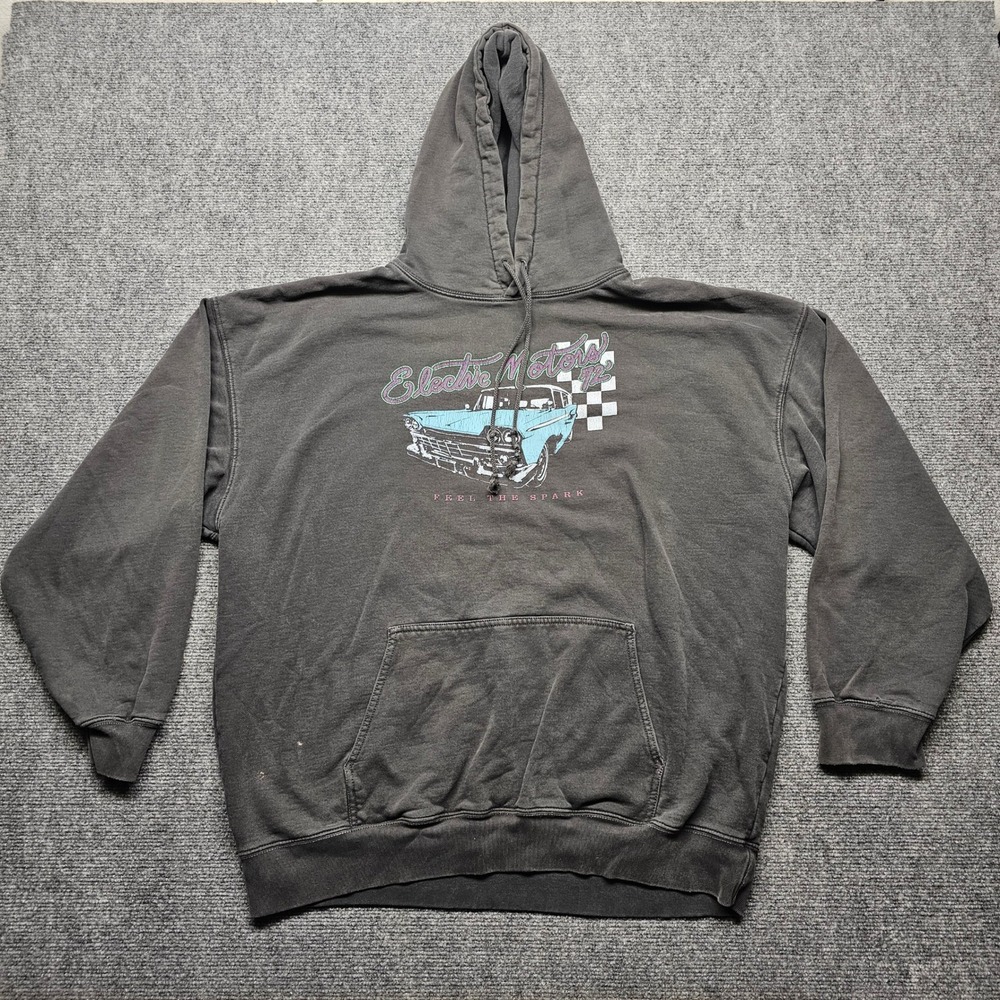 John Galt Brandy Melville Electric Motors 72 Car Graphic Hoodie Washed Gray OS